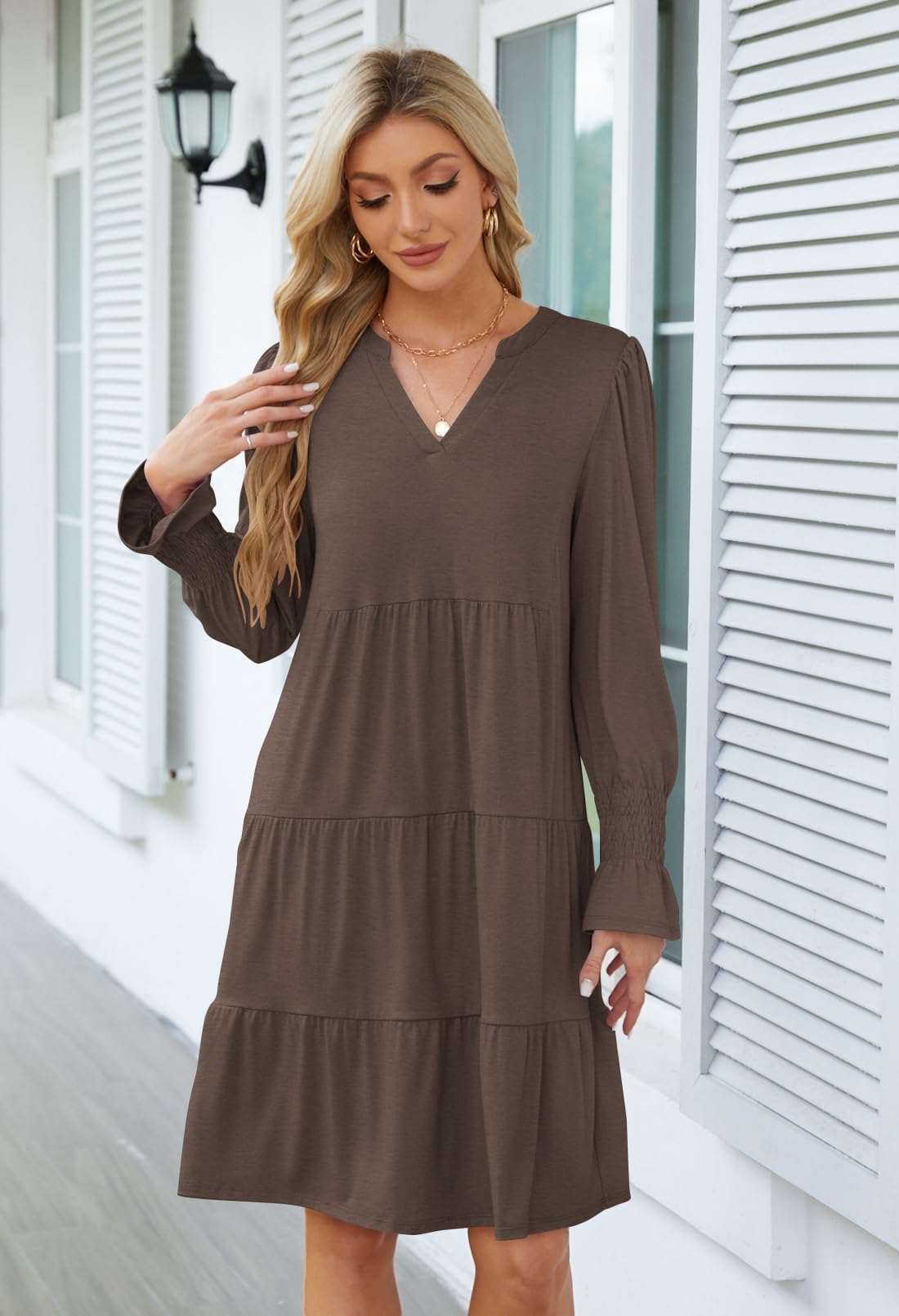 Foto 3 pulgar | Vestido Midi Merokeety 2024 Con Cuello En V Y Manga Larga Para Mujer - Venta Internacional.