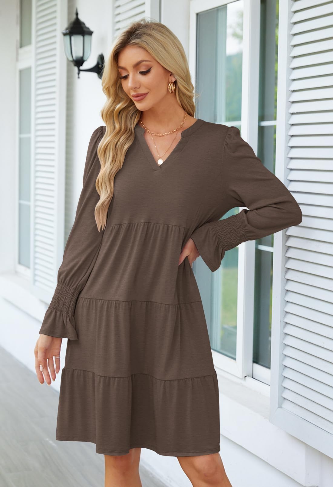 Foto 4 pulgar | Vestido Midi Merokeety 2024 Con Cuello En V Y Manga Larga Para Mujer - Venta Internacional.