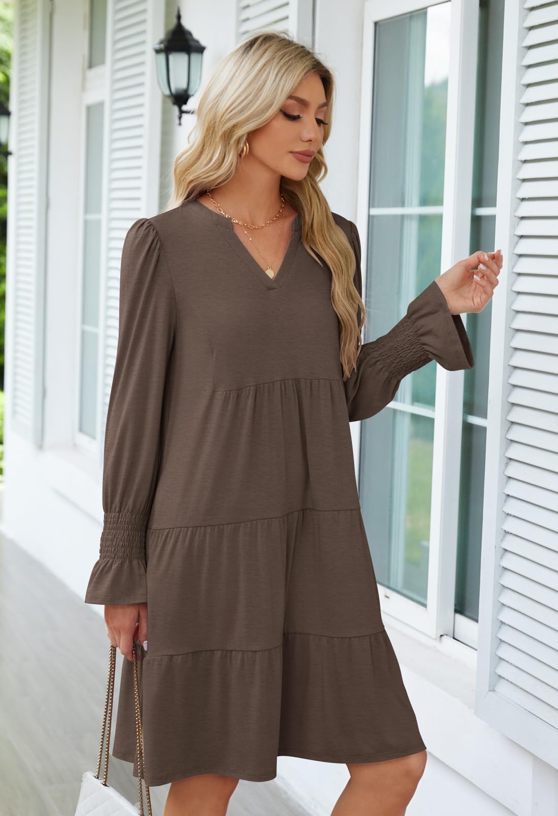 Foto 8 pulgar | Vestido Midi Merokeety 2024 Con Cuello En V Y Manga Larga Para Mujer - Venta Internacional.