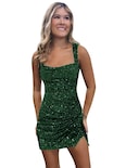 Vestido De Bienvenida Bolensye Corto Con Lentejuelas, Color Verde Esmeralda, Talla 12 - Venta Internacional.