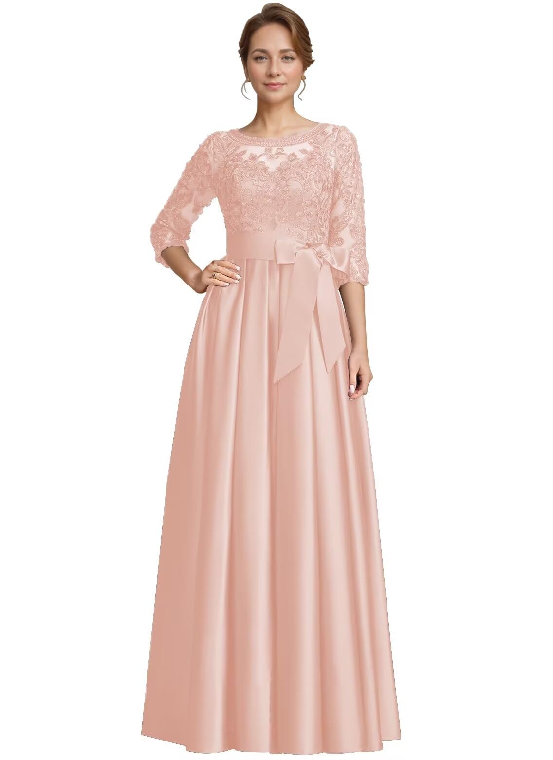 Foto 2 pulgar | Vestido Raomiao De Encaje Satinado Para Madre Del Novio, Boda, Rosa 16 - Venta Internacional.