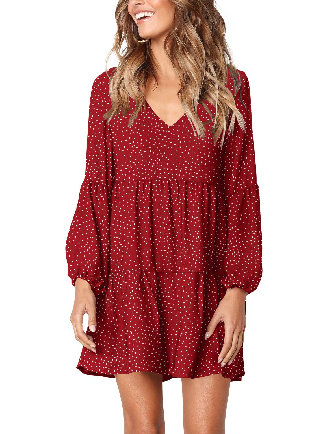 Foto 2 pulgar | Vestido Amoretu 2024, Cuello En V, Holgado, Con Lunares, Túnica Roja, Talla M - Venta Internacional.