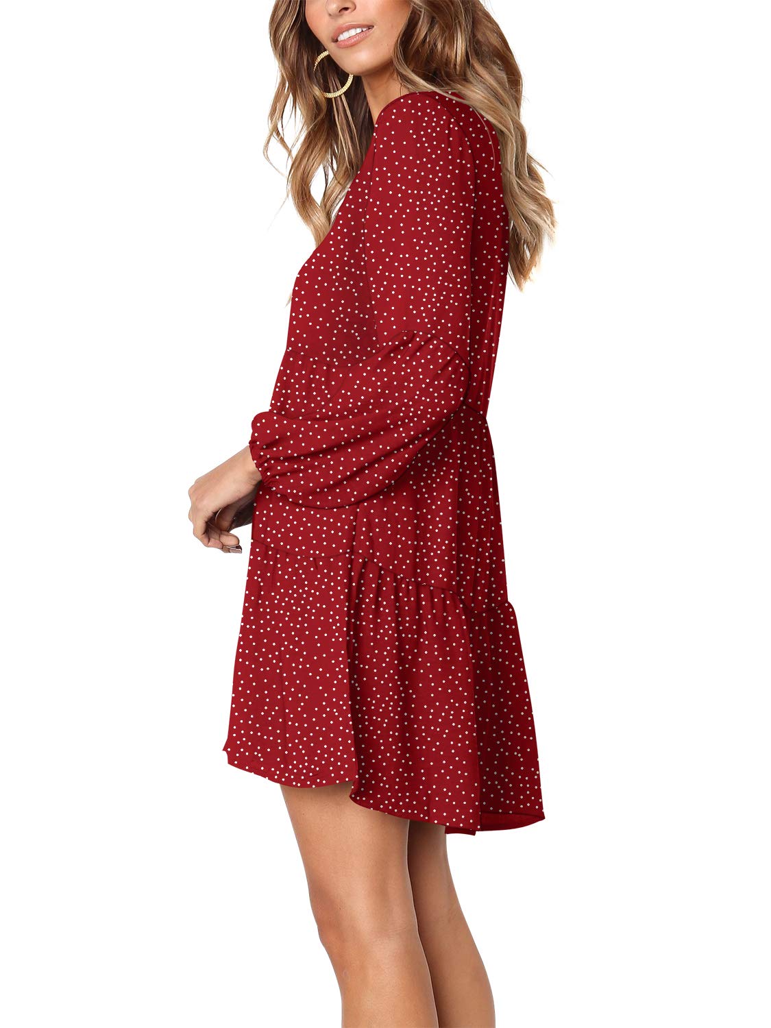 Foto 3 pulgar | Vestido Amoretu 2024, Cuello En V, Holgado, Con Lunares, Túnica Roja, Talla M - Venta Internacional.