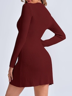 Foto 6 | Vestido Tipo Suéter Saodimallsu 2024 Para Mujer, Manga Larga, Color Burdeos - Venta Internacional.