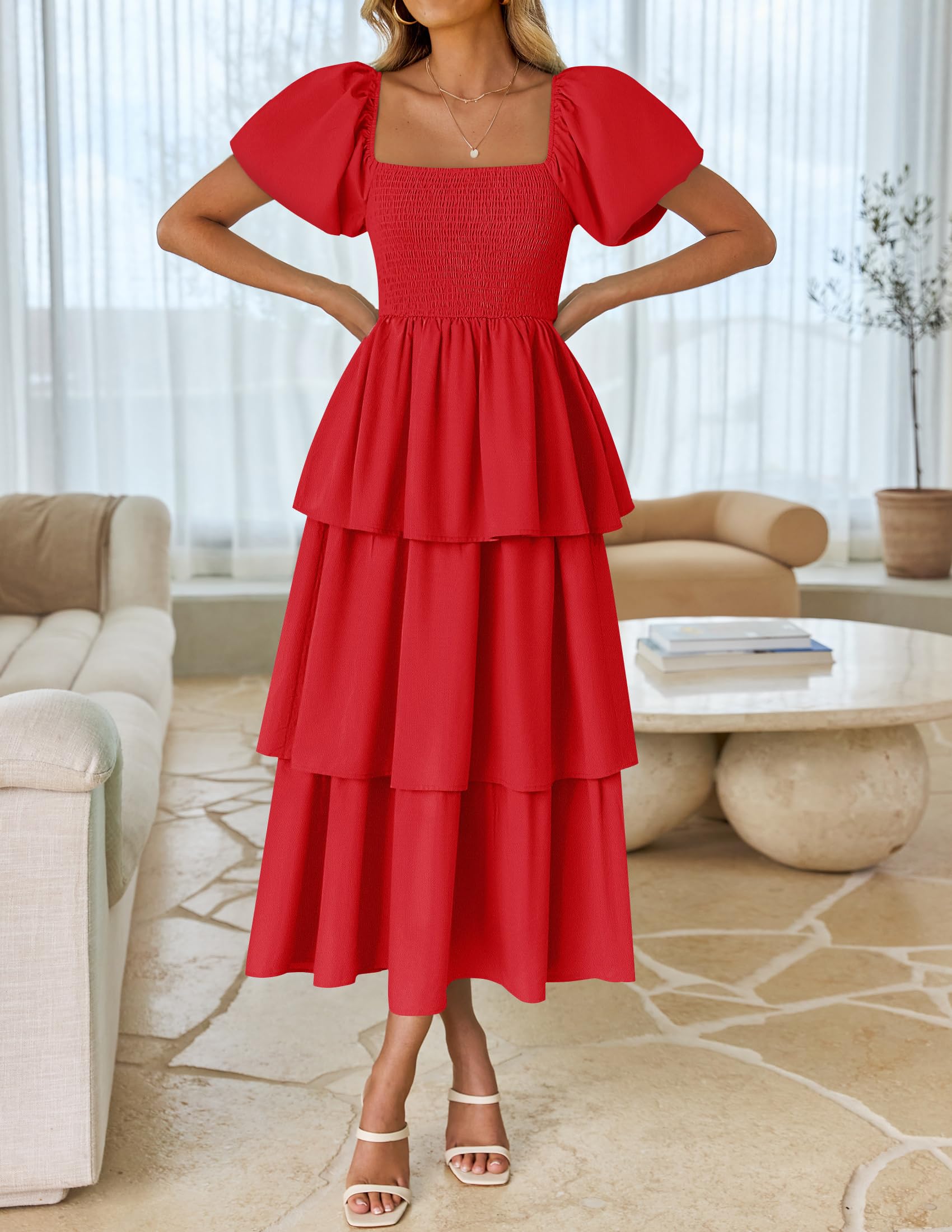 Foto 2 | Vestido Zesica 2025 Summer Boho Midi De Manga Corta Abullonada Para Mujer - Venta Internacional.