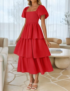 Foto 3 | Vestido Zesica 2025 Summer Boho Midi De Manga Corta Abullonada Para Mujer - Venta Internacional.