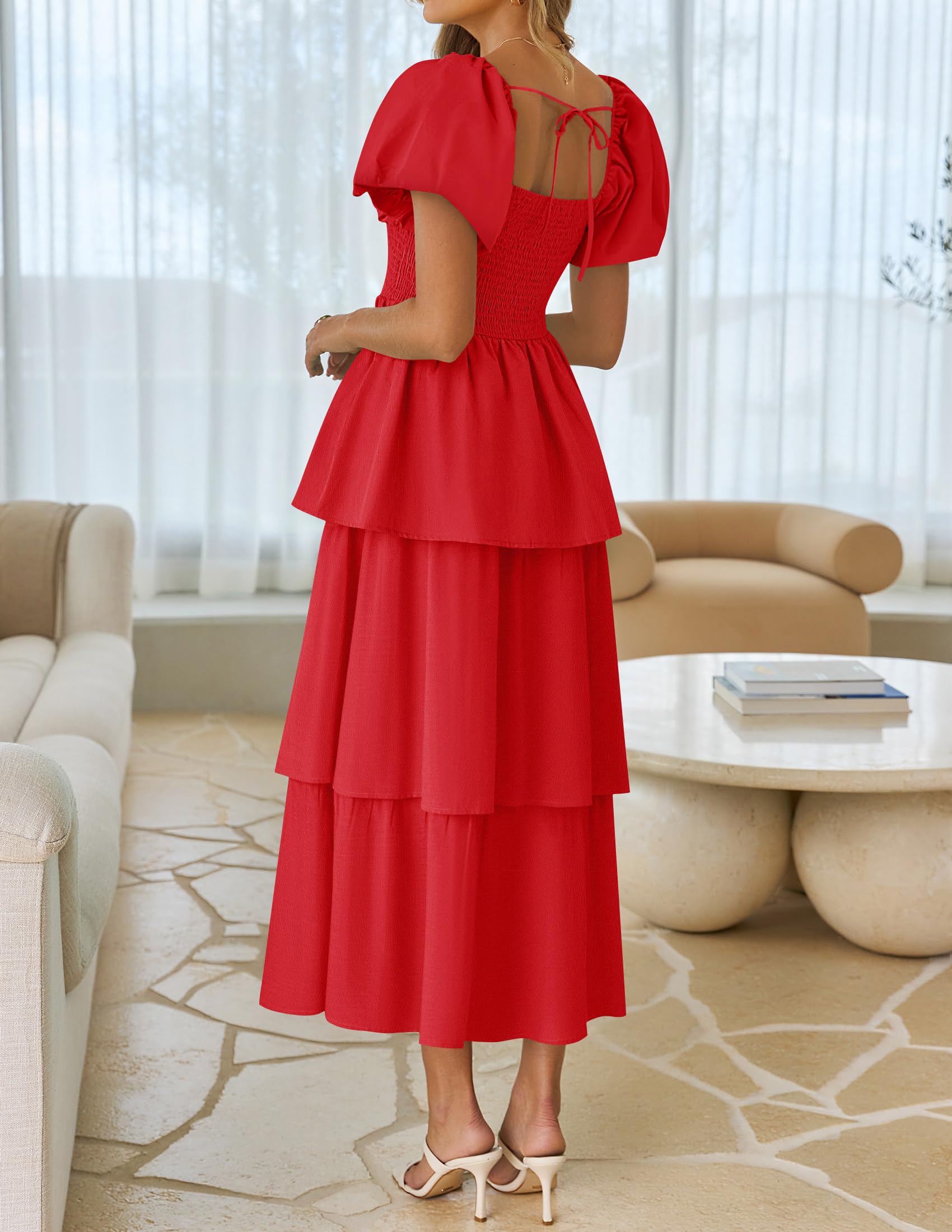 Foto 5 pulgar | Vestido Zesica 2025 Summer Boho Midi De Manga Corta Abullonada Para Mujer - Venta Internacional.