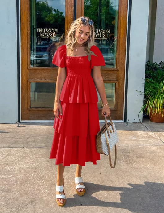 Foto 5 | Vestido Zesica 2025 Summer Boho Midi De Manga Corta Abullonada Para Mujer - Venta Internacional.