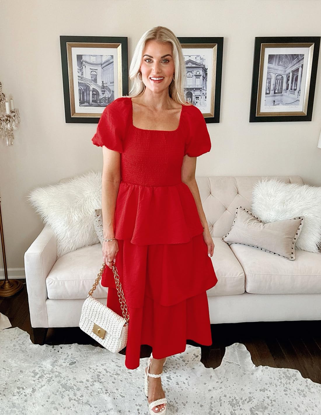 Foto 7 pulgar | Vestido Zesica 2025 Summer Boho Midi De Manga Corta Abullonada Para Mujer - Venta Internacional.