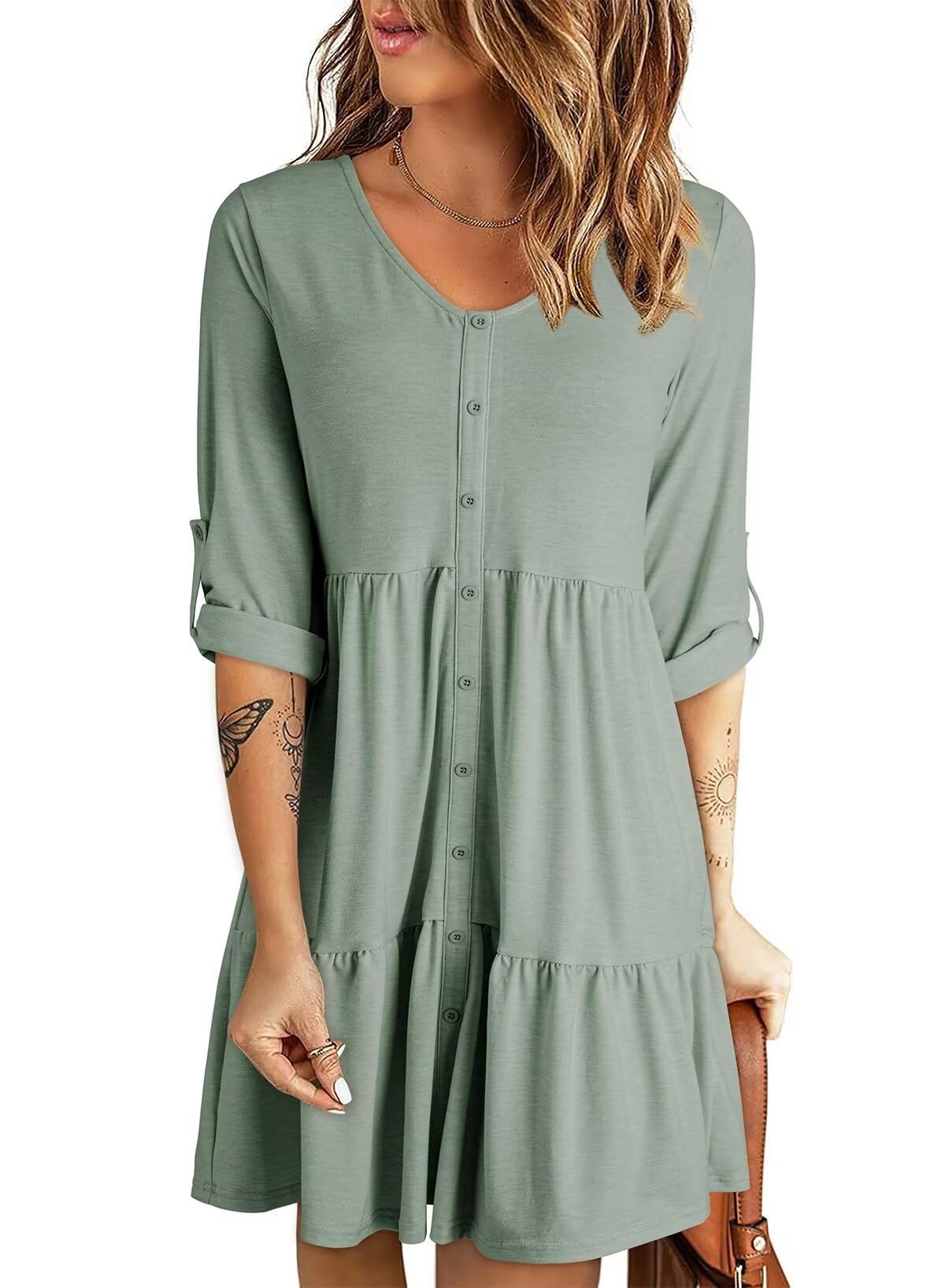 Foto 2 pulgar | Vestido Dokotoo Para Mujer, Cuello En V, Punto Acanalado, Manga Larga - Venta Internacional.