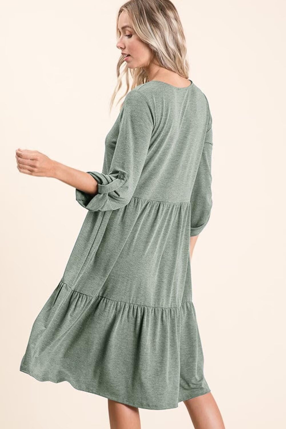 Foto 4 pulgar | Vestido Dokotoo Para Mujer, Cuello En V, Punto Acanalado, Manga Larga - Venta Internacional.