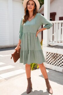 Foto 5 | Vestido Dokotoo Para Mujer, Cuello En V, Punto Acanalado, Manga Larga - Venta Internacional.