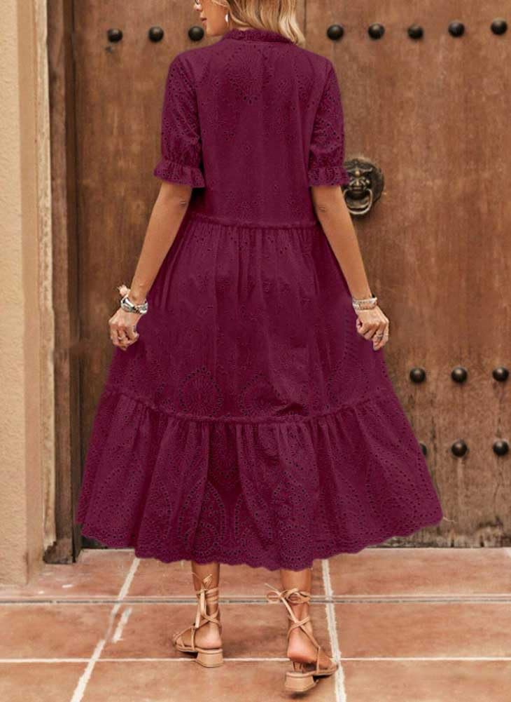 Foto 2 | Vestido Chouyatou Para Mujer, Estilo Bohemio, Bordado Bohemio, Con Ojales, Color Rojo Vino - Venta Internacional.
