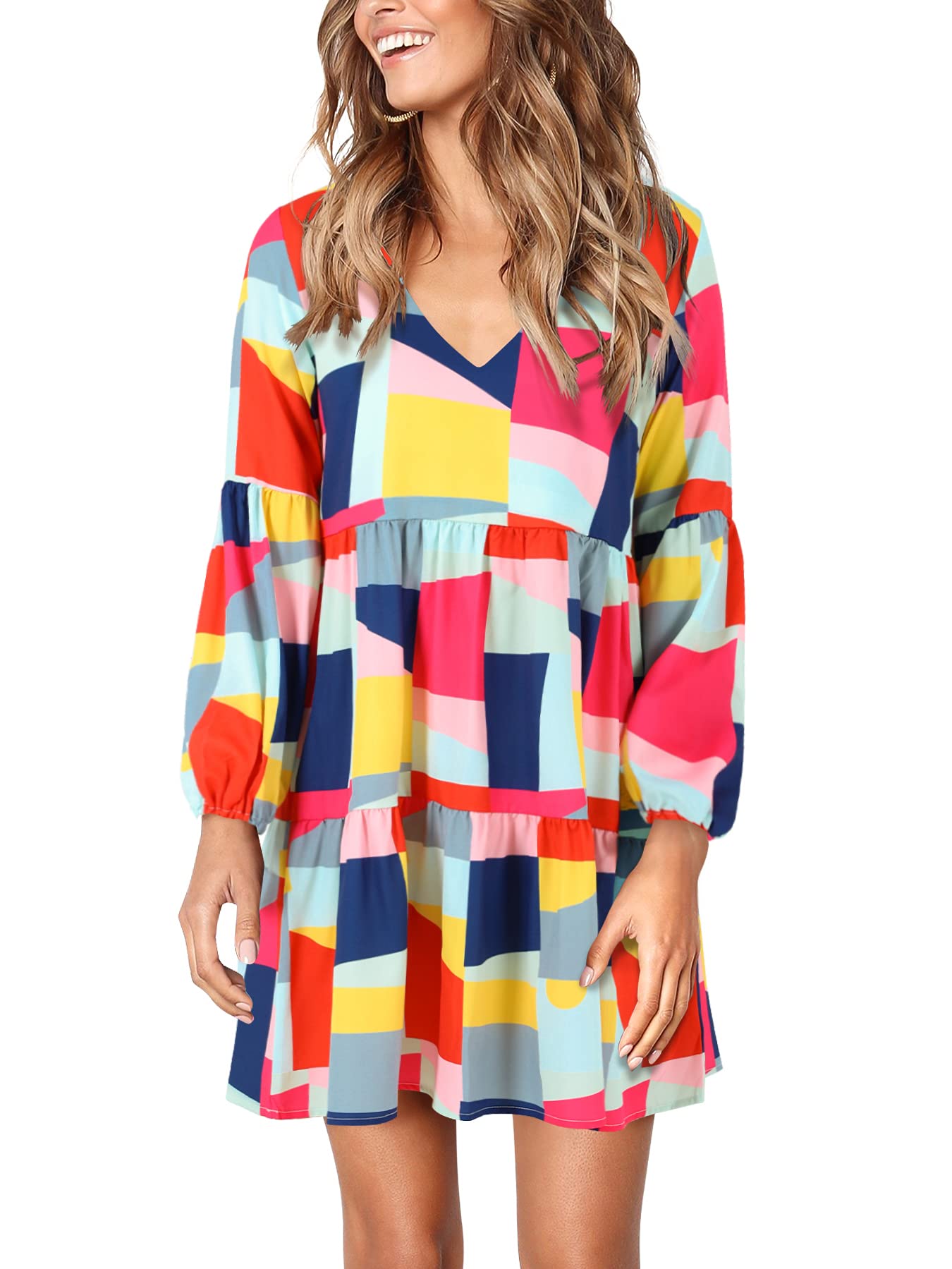 Foto 2 pulgar | Túnica Plisada A Cuadros Con Cuello En V De Dress Amoretu Para Mujer - Venta Internacional.
