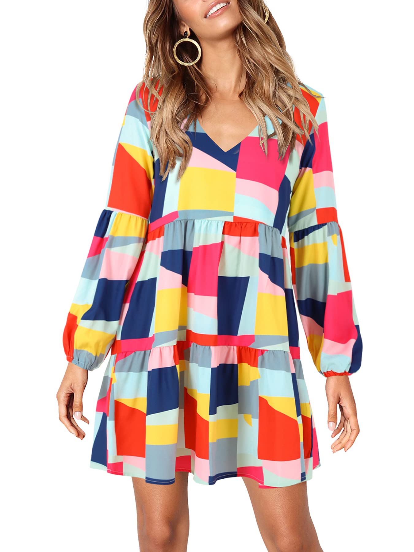 Foto 3 pulgar | Túnica Plisada A Cuadros Con Cuello En V De Dress Amoretu Para Mujer - Venta Internacional.