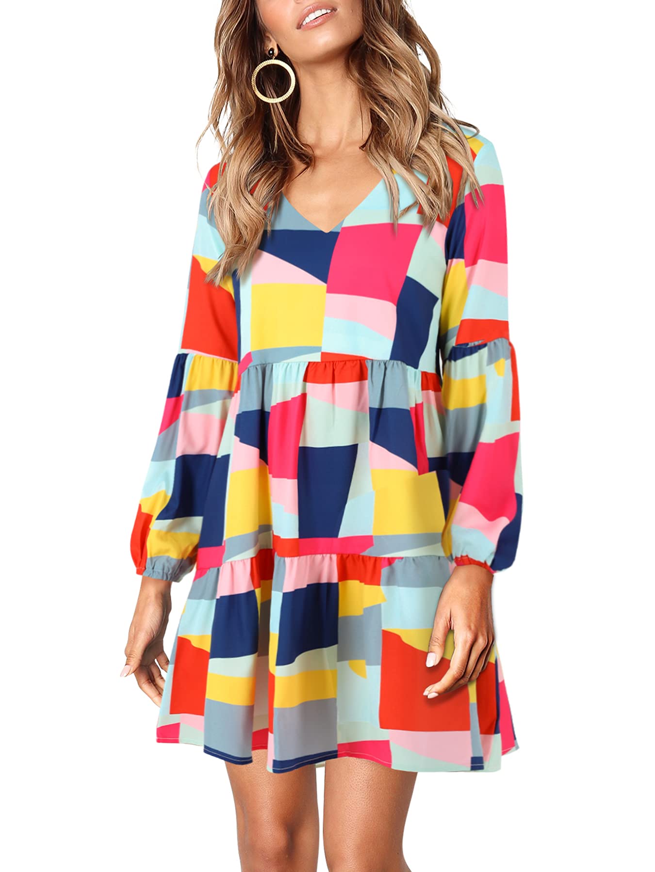 Foto 4 pulgar | Túnica Plisada A Cuadros Con Cuello En V De Dress Amoretu Para Mujer - Venta Internacional.