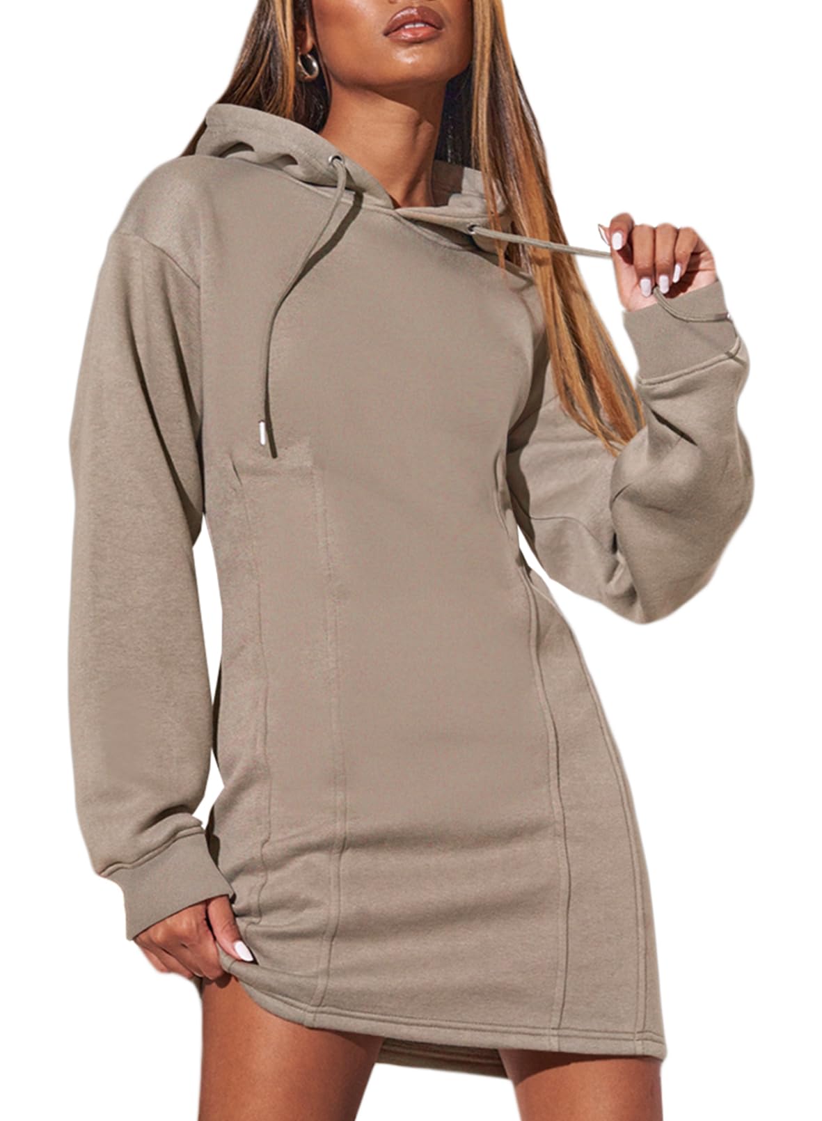 Foto 2 pulgar | Vestido Tipo Sudadera Alvaq 2024 Winter Para Mujer, Color Caqui, Talla M - Venta Internacional.