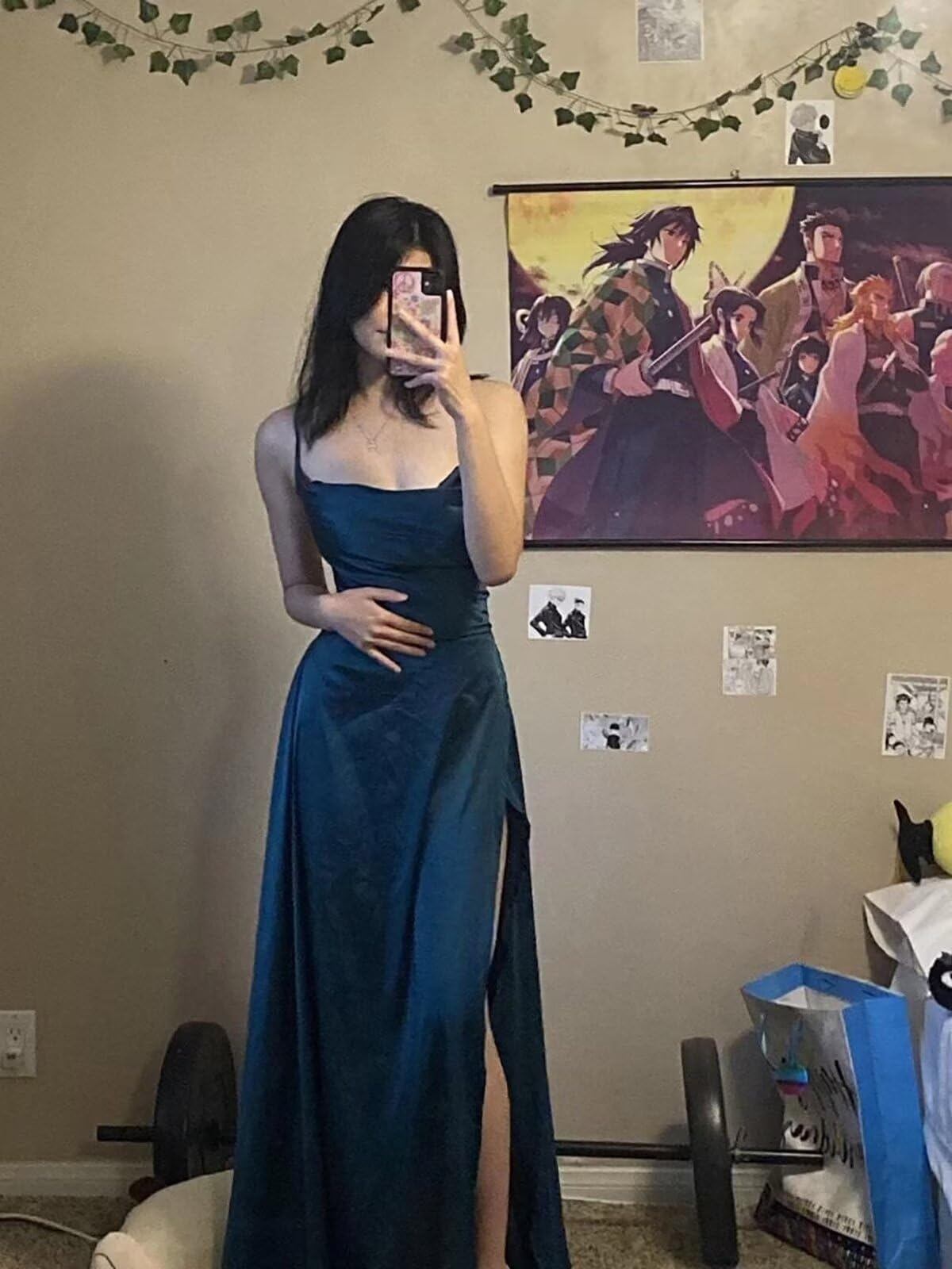 Foto 4 pulgar | Vestido De Fiesta Monvelli De Satén Con Cuello Vuelto, Sin Espalda Y Abertura, Morado - Venta Internacional.