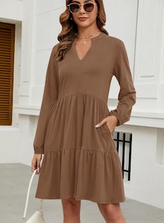 Foto 3 | Vestido Qacohu 2024 Con Cuello En V, Camisa, Para Mujer, Primavera Y Otoño - Venta Internacional.