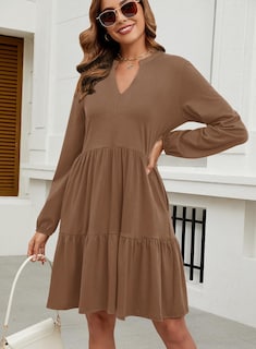 Foto 4 | Vestido Qacohu 2024 Con Cuello En V, Camisa, Para Mujer, Primavera Y Otoño - Venta Internacional.
