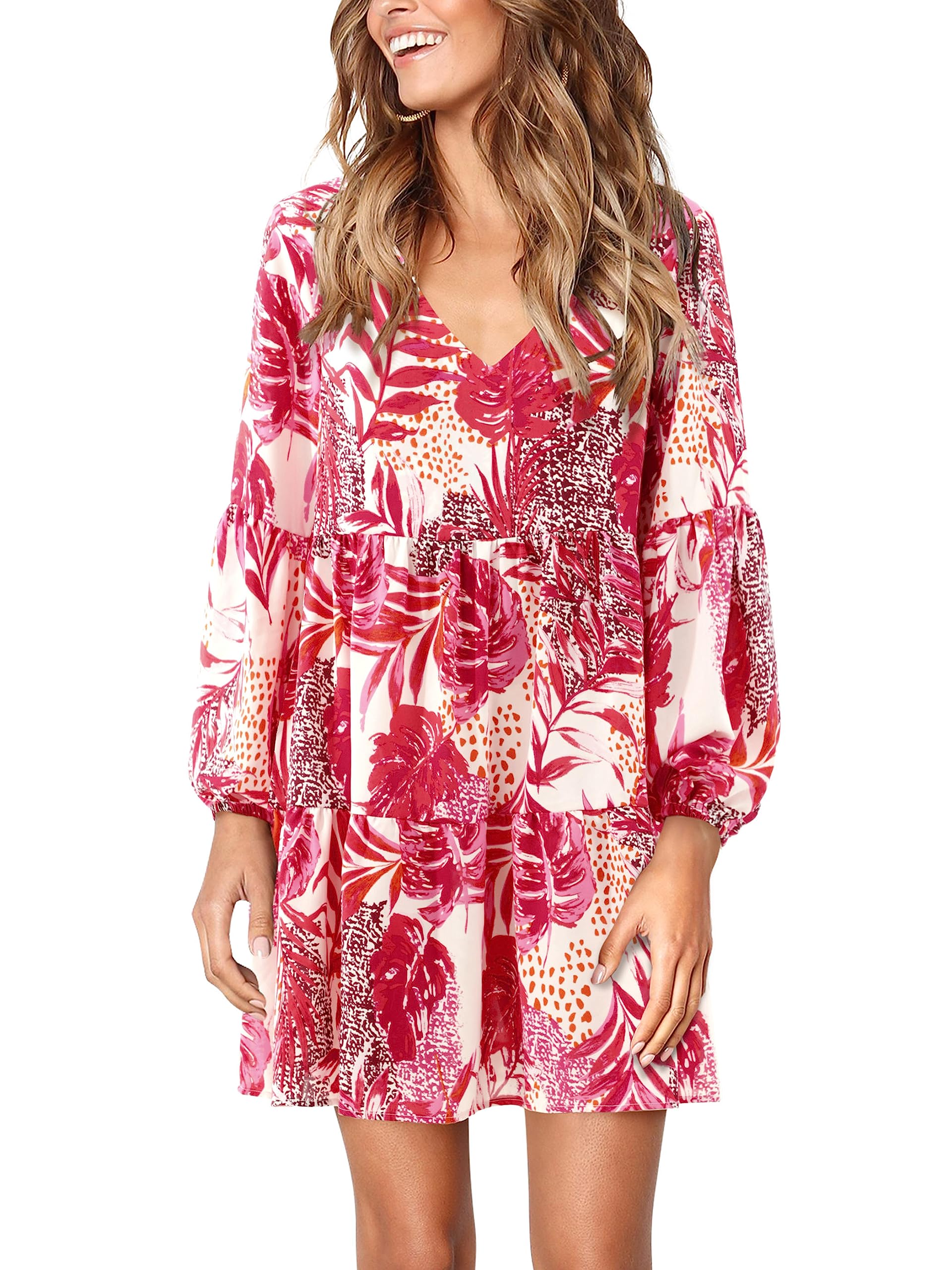 Foto 1 | Vestido Amoretu Con Cuello En V Y Manga Larga Tipo Túnica Para Mujer - Venta Internacional.