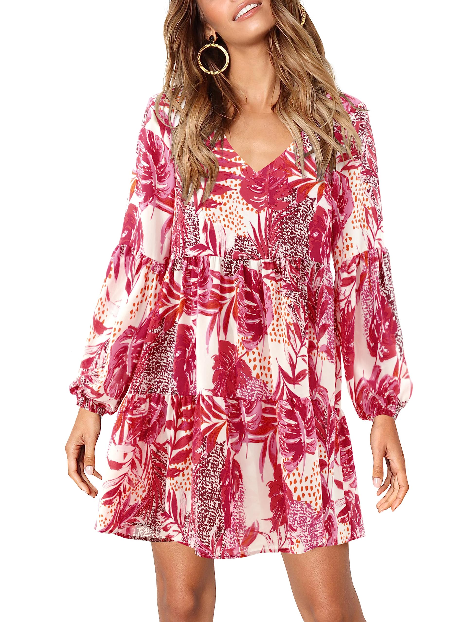 Foto 3 pulgar | Vestido Amoretu Con Cuello En V Y Manga Larga Tipo Túnica Para Mujer - Venta Internacional.