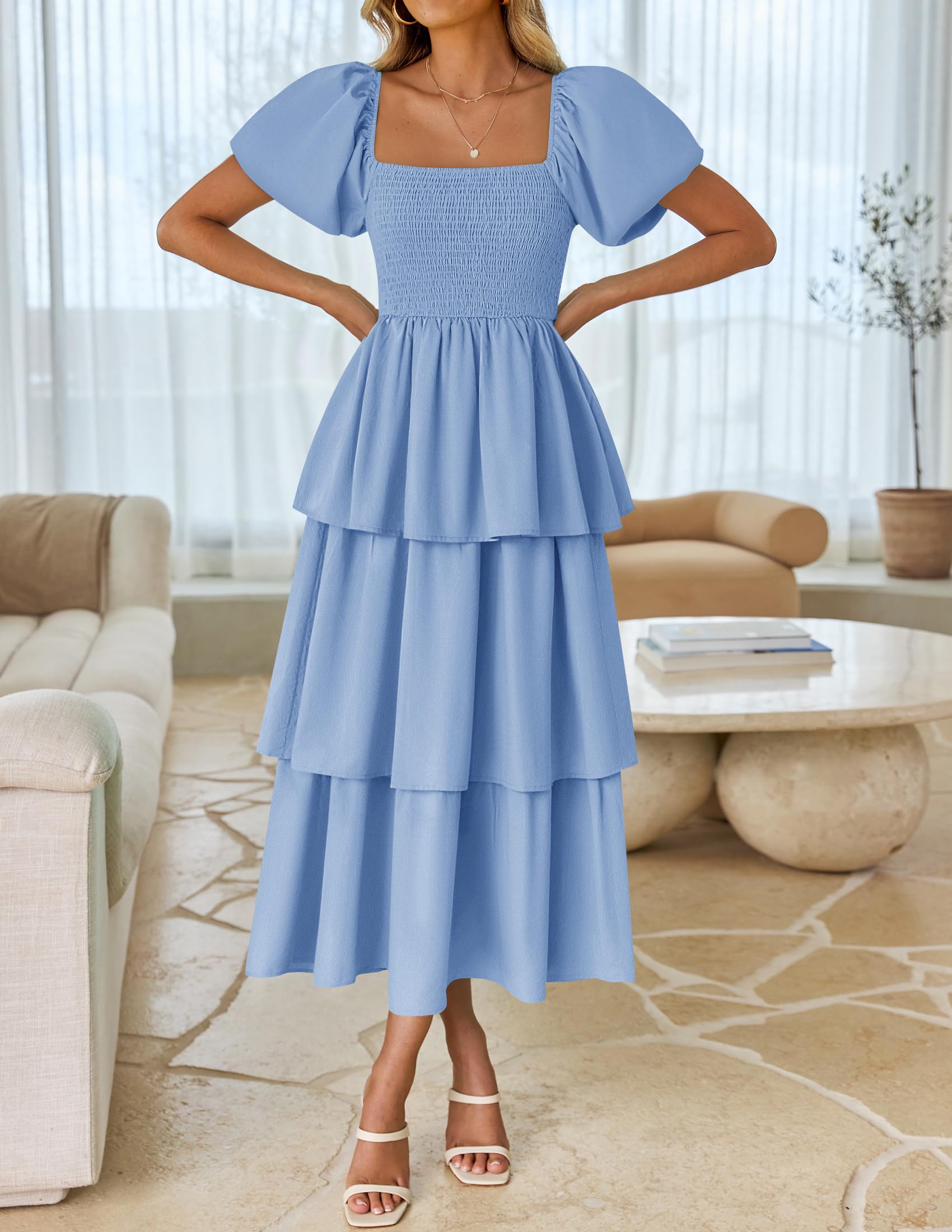 Foto 3 pulgar | Vestido Zesica Para Mujer 2025, Estilo Bohemio, Midi, Azul Claro - Venta Internacional.