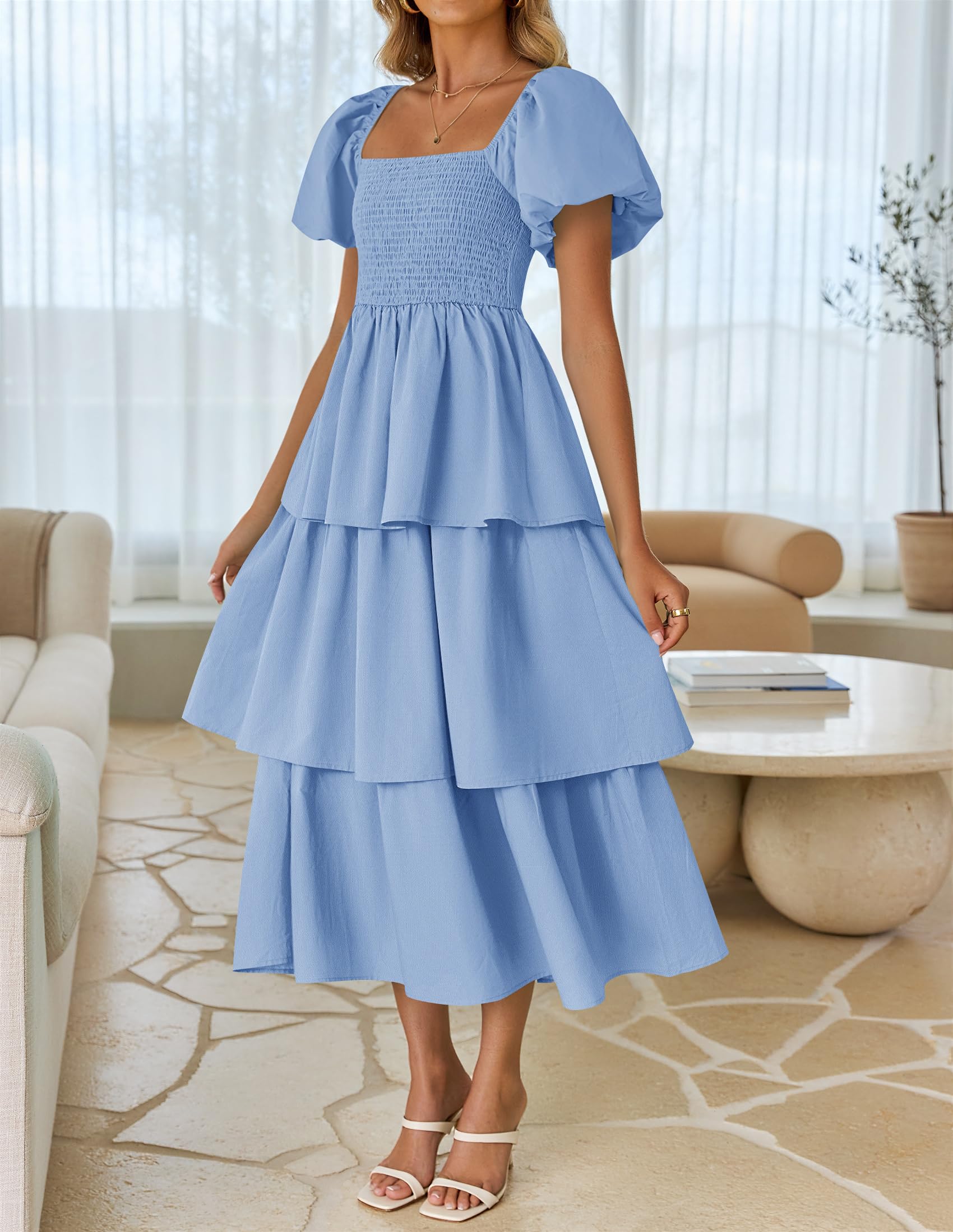 Foto 4 pulgar | Vestido Zesica Para Mujer 2025, Estilo Bohemio, Midi, Azul Claro - Venta Internacional.