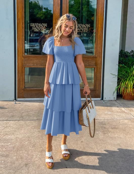 Foto 6 pulgar | Vestido Zesica Para Mujer 2025, Estilo Bohemio, Midi, Azul Claro - Venta Internacional.