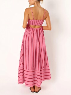 Foto 2 | Vestido Largo Chouyatou Para Mujer, Con La Espalda Rayada, Fruncido, Color Rojo Sandía - Venta Internacional.