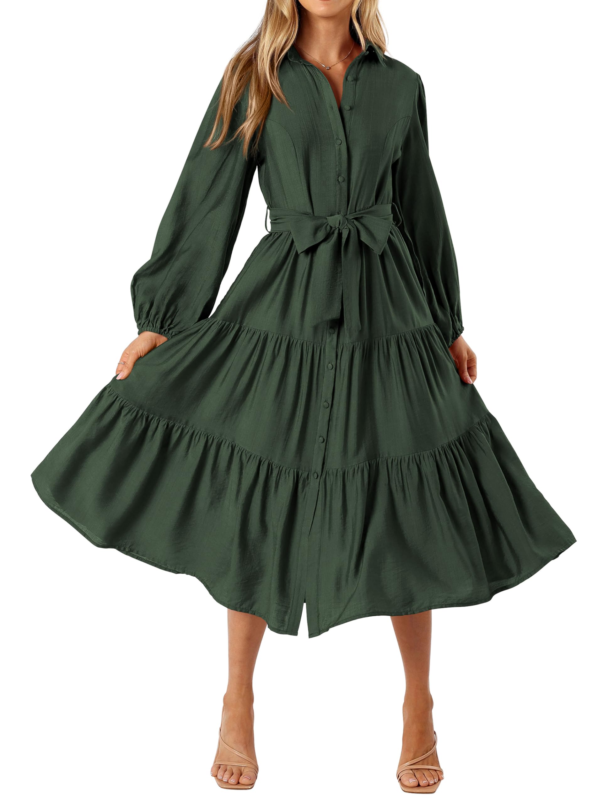 Foto 2 pulgar | Vestido Mascomoda Para Mujer, Manga Larga, Otoño 2024, Midi, Verde Oscuro - Venta Internacional.