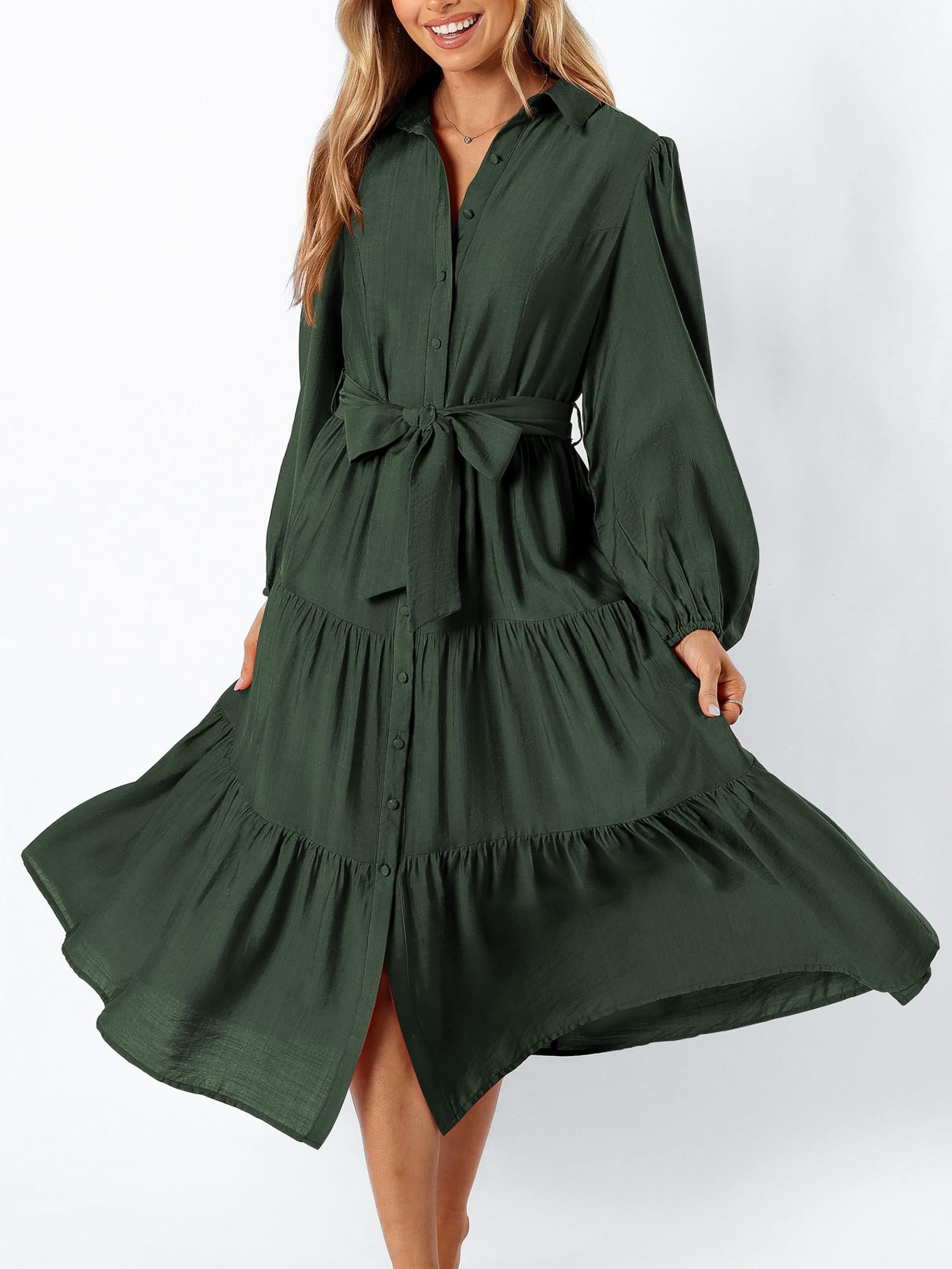 Foto 3 pulgar | Vestido Mascomoda Para Mujer, Manga Larga, Otoño 2024, Midi, Verde Oscuro - Venta Internacional.