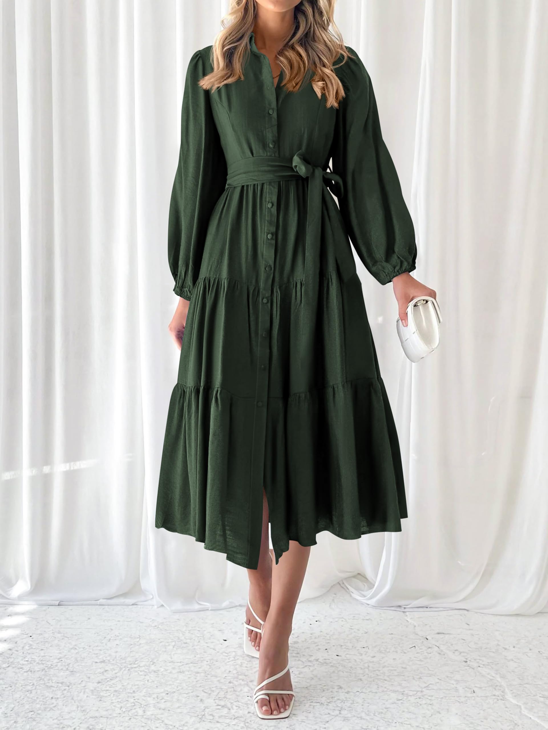Foto 4 pulgar | Vestido Mascomoda Para Mujer, Manga Larga, Otoño 2024, Midi, Verde Oscuro - Venta Internacional.