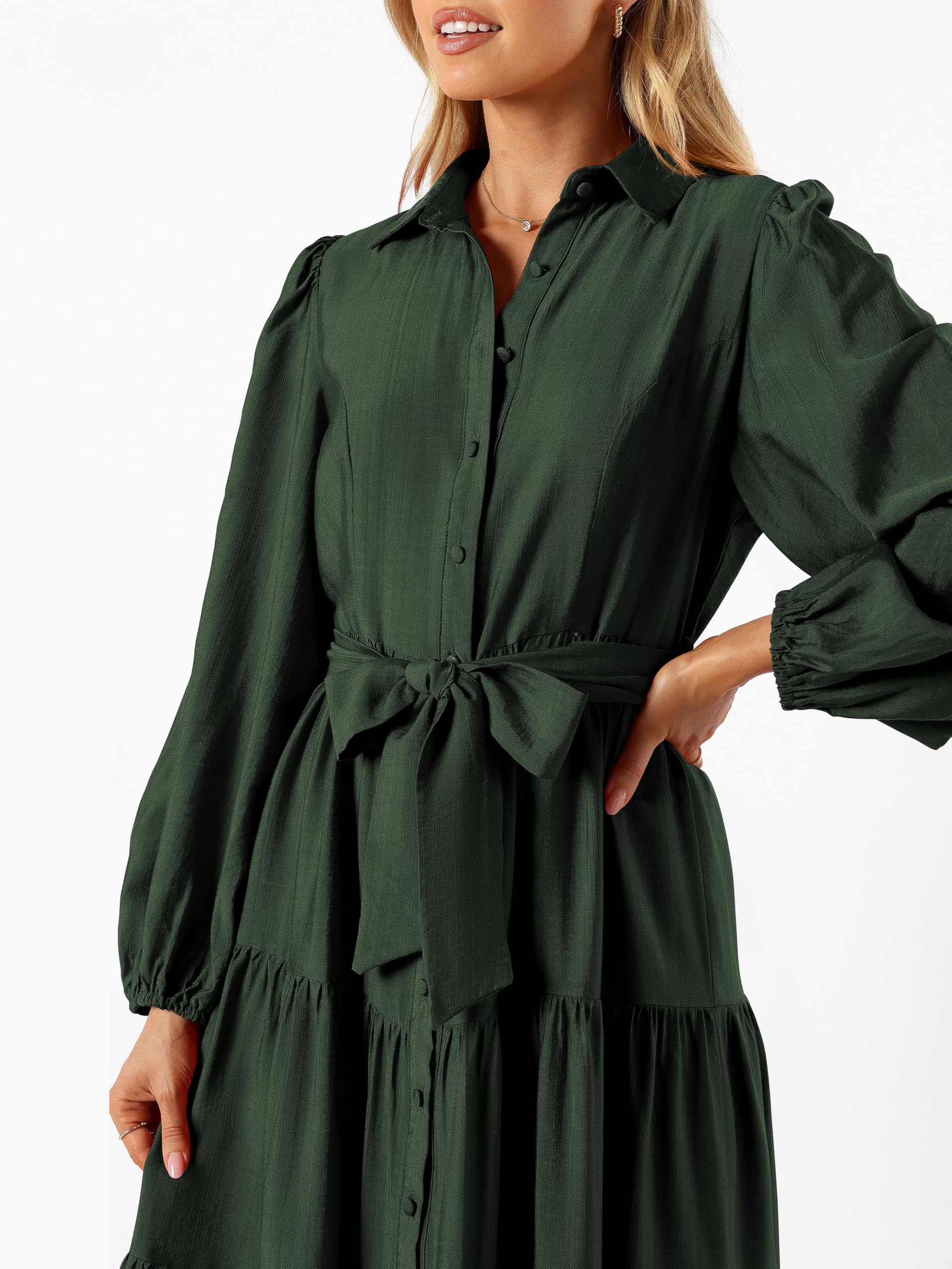 Foto 6 pulgar | Vestido Mascomoda Para Mujer, Manga Larga, Otoño 2024, Midi, Verde Oscuro - Venta Internacional.