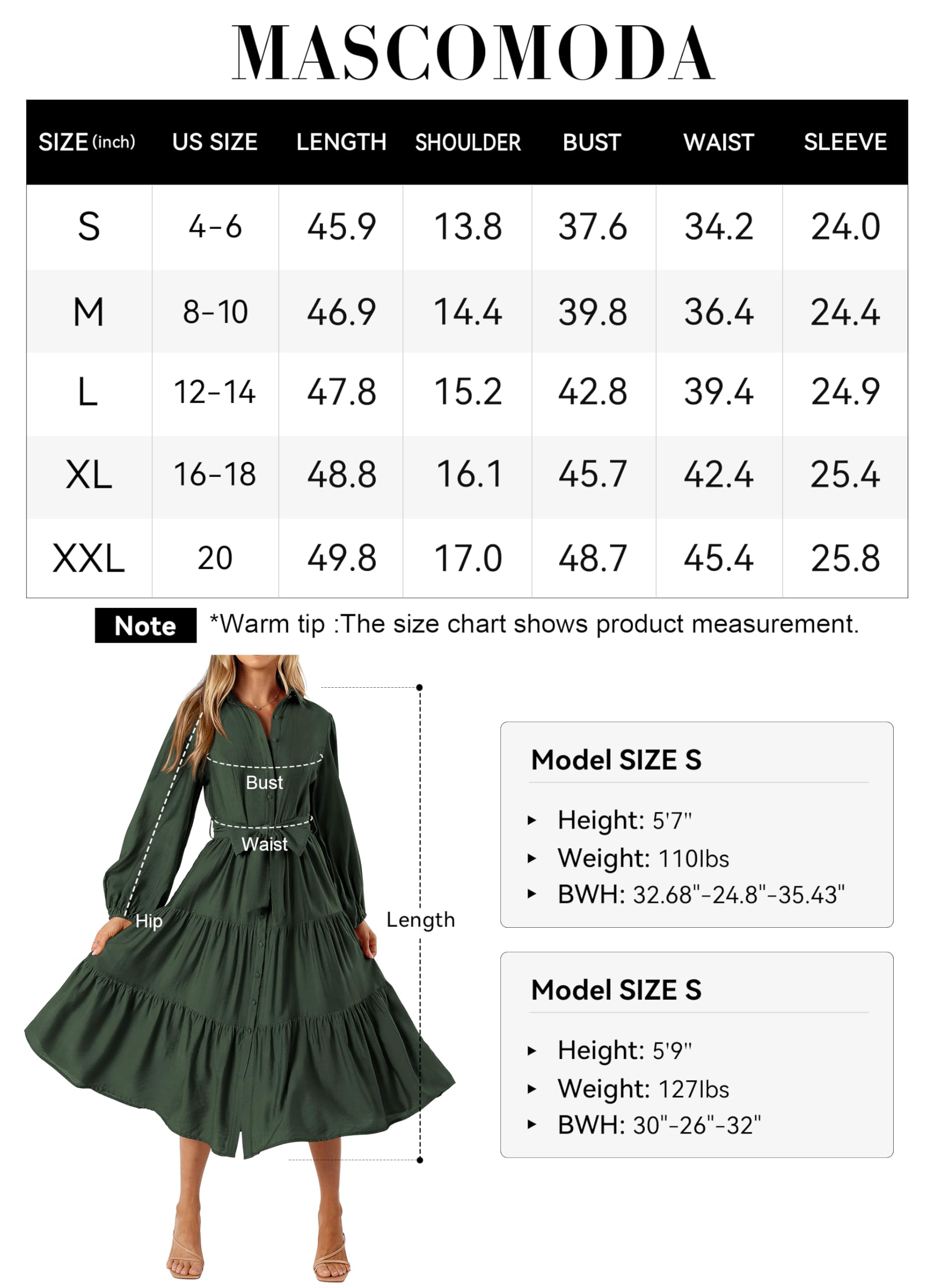 Foto 7 pulgar | Vestido Mascomoda Para Mujer, Manga Larga, Otoño 2024, Midi, Verde Oscuro - Venta Internacional.