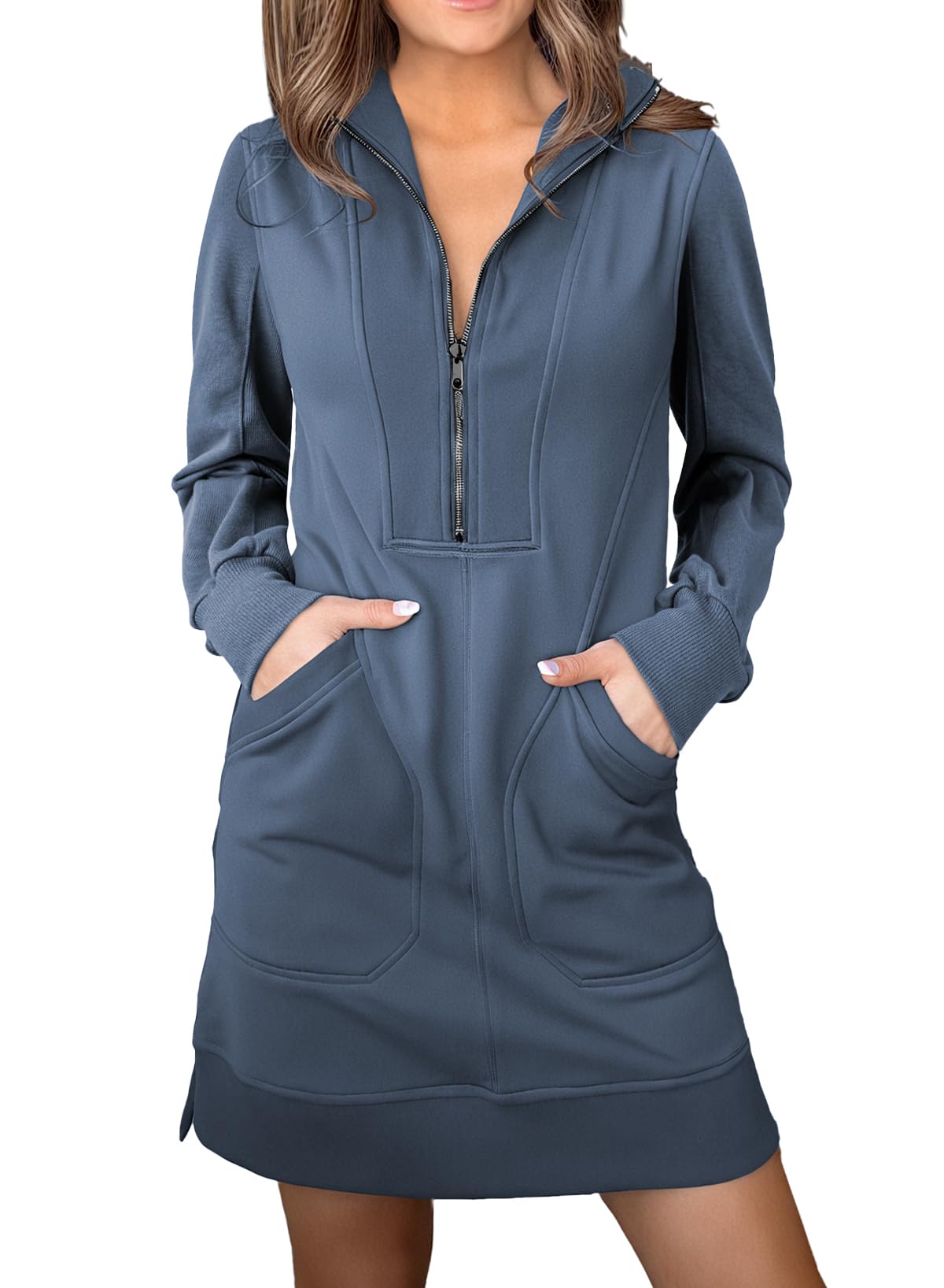 Foto 2 pulgar | Vestido Tipo Sudadera Alvaq Para Mujer, Otoño 2024, Cuello En V, Azul, Grande - Venta Internacional.