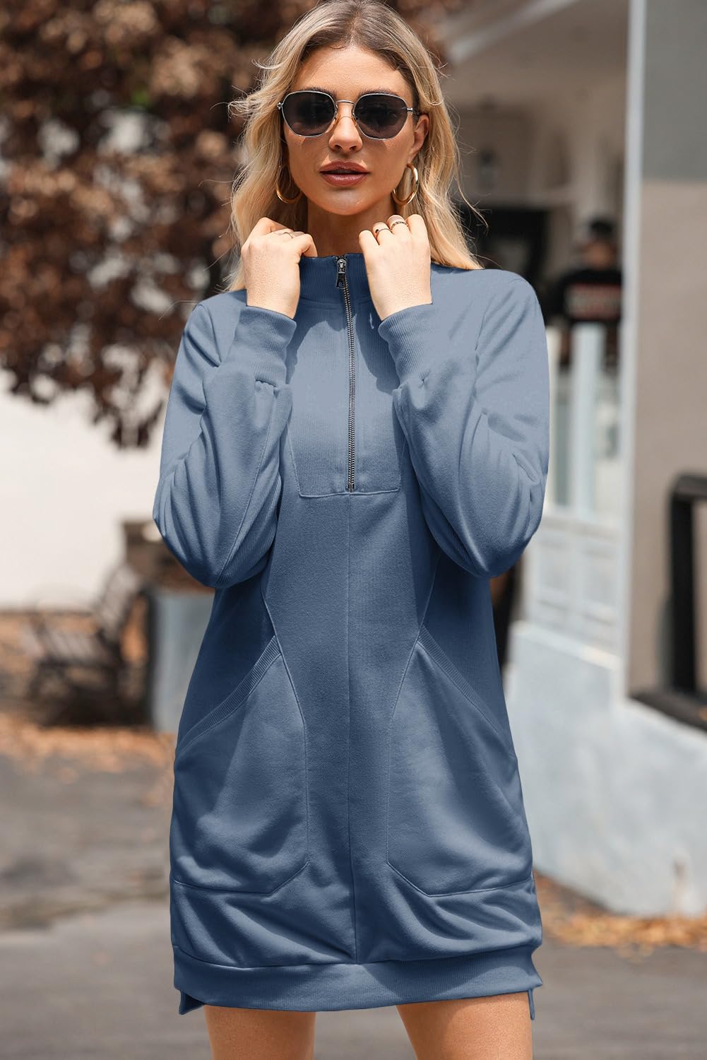 Foto 4 pulgar | Vestido Tipo Sudadera Alvaq Para Mujer, Otoño 2024, Cuello En V, Azul, Grande - Venta Internacional.