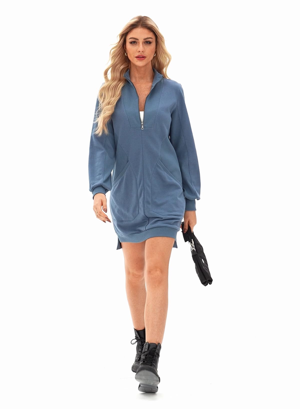 Foto 6 pulgar | Vestido Tipo Sudadera Alvaq Para Mujer, Otoño 2024, Cuello En V, Azul, Grande - Venta Internacional.
