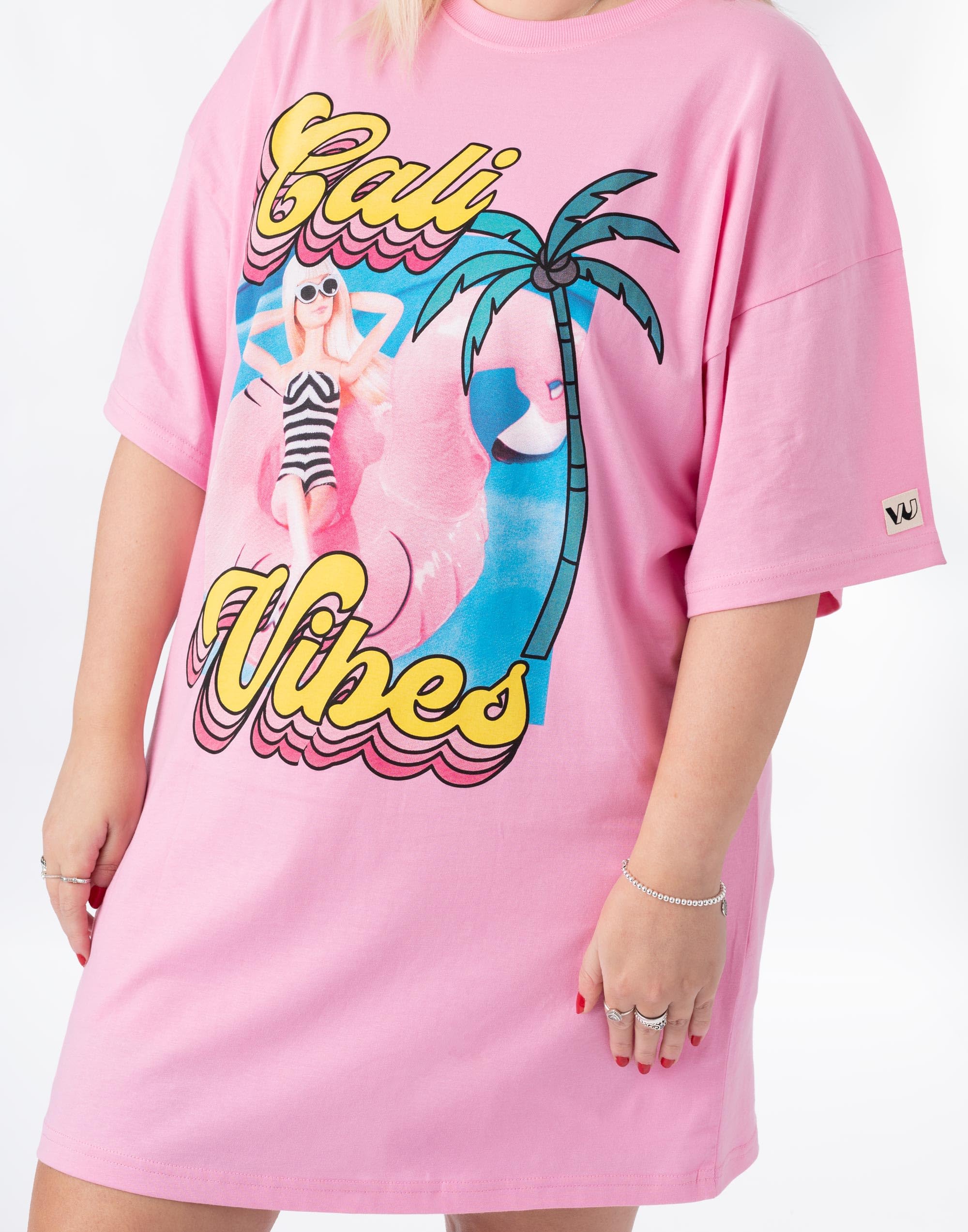Foto 6 pulgar | Vestido Tipo Camiseta Extragrande Para Mujer, Estilo Barbie California Vibes, Color Rosa - Venta Internacional.