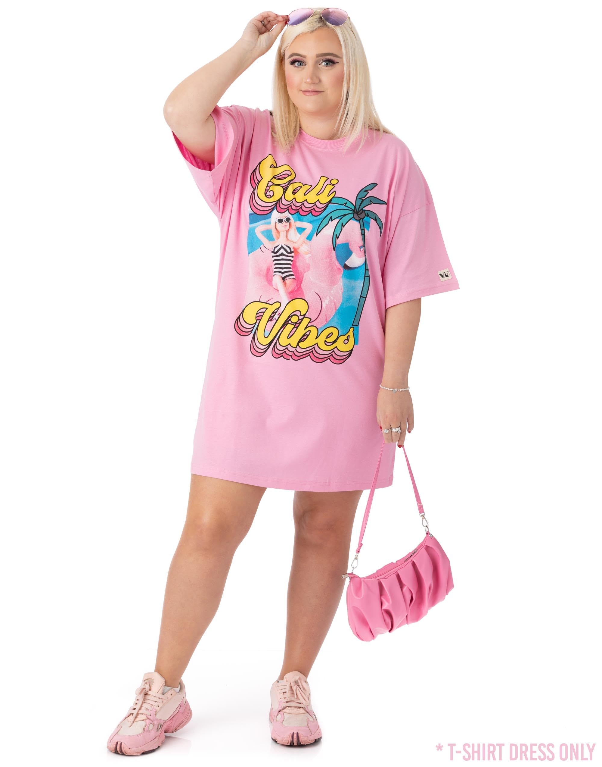 Foto 7 pulgar | Vestido Tipo Camiseta Extragrande Para Mujer, Estilo Barbie California Vibes, Color Rosa - Venta Internacional.