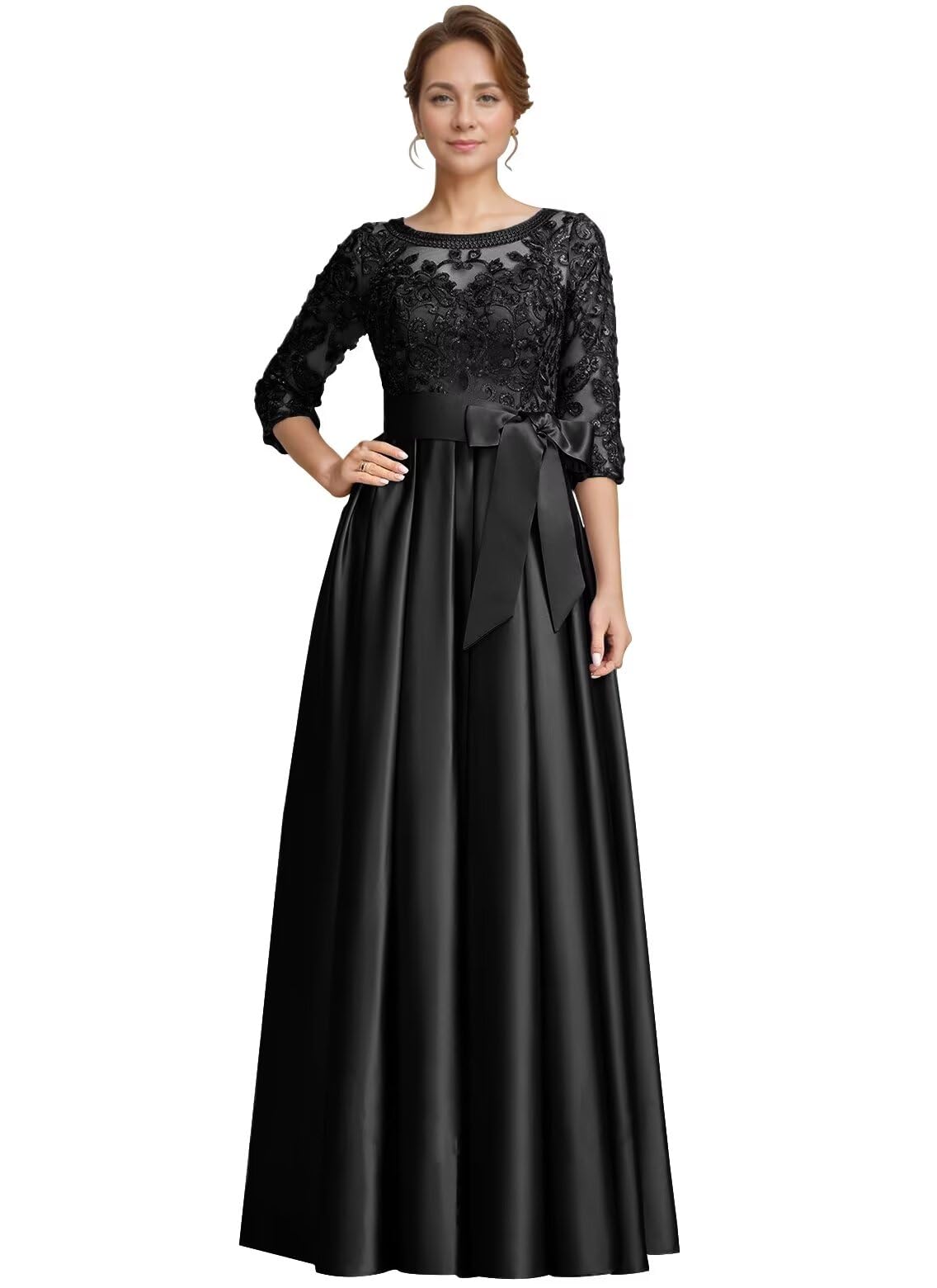 Foto 2 pulgar | Vestido Raomiao Satin Mother Of The Bride Wedding Black 14 - Venta Internacional.