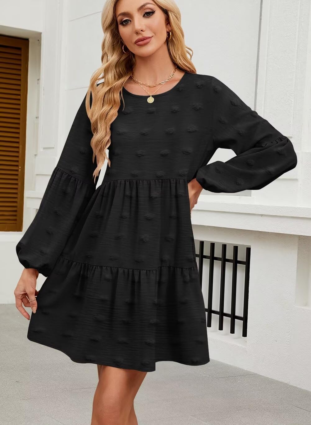 Foto 4 pulgar | Vestido Casual Qacohu 2024 Con Lunares Suizos, Túnica, Manga Linterna, Mujer - Venta Internacional.