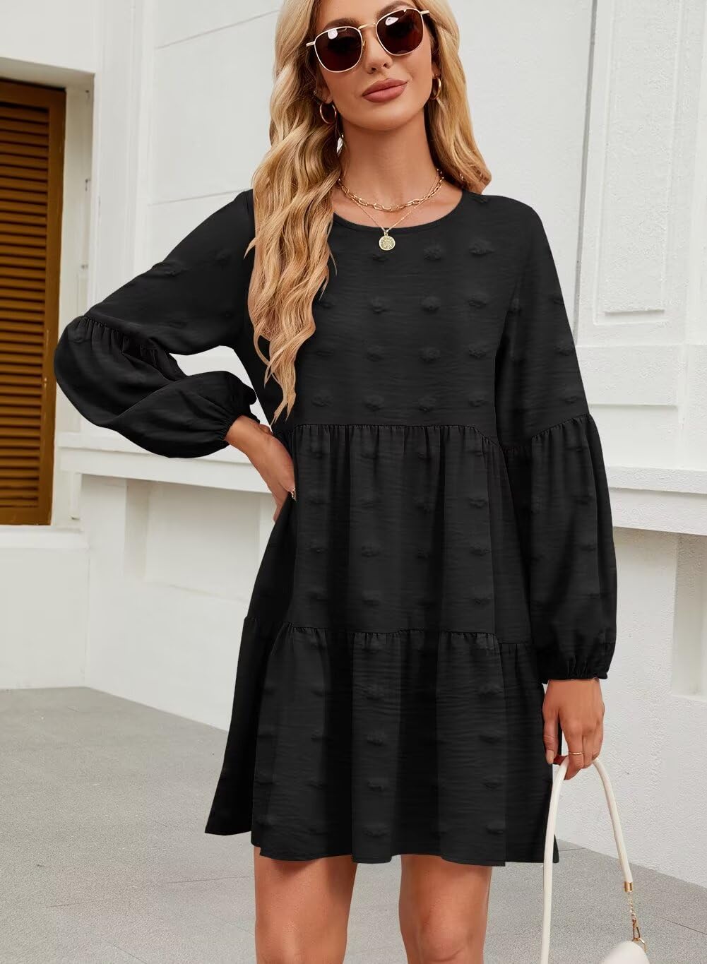 Foto 6 pulgar | Vestido Casual Qacohu 2024 Con Lunares Suizos, Túnica, Manga Linterna, Mujer - Venta Internacional.
