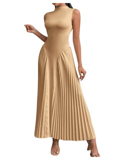 Foto 1 | Vestido Largo Soly Hux Sin Mangas A Line Para Mujer, Color Caqui - Venta Internacional.