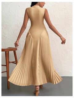 Foto 2 | Vestido Largo Soly Hux Sin Mangas A Line Para Mujer, Color Caqui - Venta Internacional.