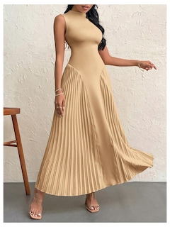Foto 3 | Vestido Largo Soly Hux Sin Mangas A Line Para Mujer, Color Caqui - Venta Internacional.