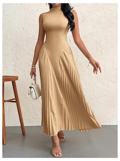 Foto 6 | Vestido Largo Soly Hux Sin Mangas A Line Para Mujer, Color Caqui - Venta Internacional.