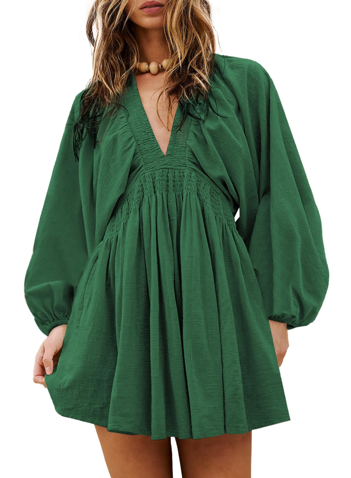 Foto 2 pulgar | Vestido Acelit Otoño 2024 Moda Manga Larga Cuello En V Verde L - Venta Internacional.