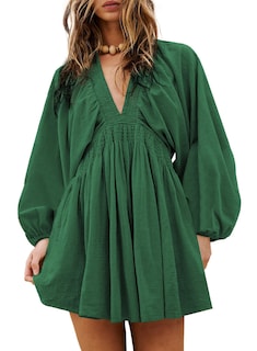 Foto 1 | Vestido Acelit Otoño 2024 Moda Manga Larga Cuello En V Verde L - Venta Internacional.