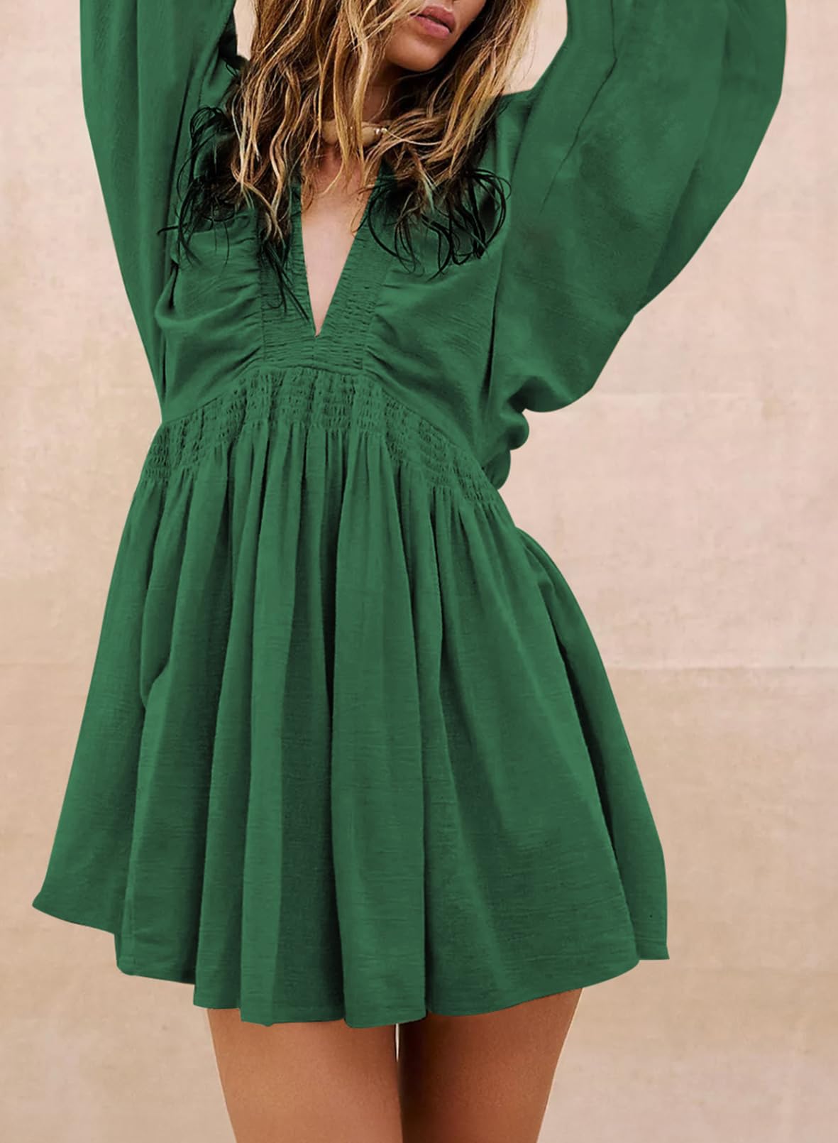 Foto 4 pulgar | Vestido Acelit Otoño 2024 Moda Manga Larga Cuello En V Verde L - Venta Internacional.